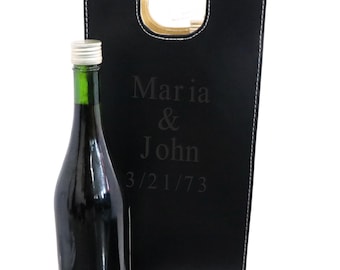 Double Folding Wine Bottles Leatherette Tote Bag with Carry Handles -Personalized Gifts Custom Wedding Foldable Bags Anniversary Groom Bride