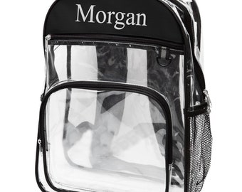 Multiple Compartment Transparent Backpack w/ Side Mesh Bottle Holder - Personalized Outdoor School Carry Book Computer Bag Airport Ballparks