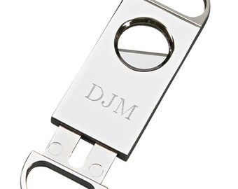 Polished Silver Executive Engraved Cigar Cutter - Personalized Gifts, Custom Engraving Monogram Initials Name, Groomsmen Grooms Pocket Gift