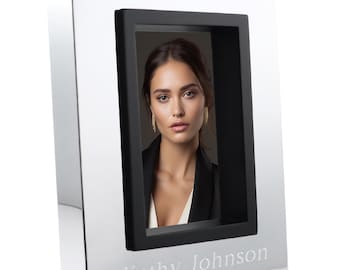 Elegant 4x6 Polished Silver Modern Finish Picture Frame with Wood Black Trim -Custom Tabletop Photo Frame Engraved Personalized Wedding Gift