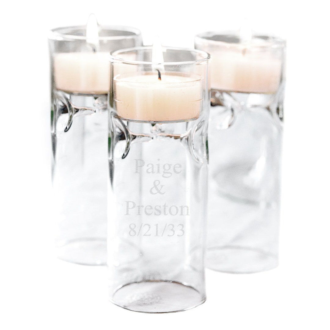 Personalized Blown Tealight Wedding Candle Glass Holder Custom Engraved