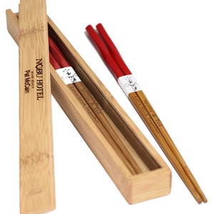 Engraved Fine Dining Twisted Red Chinese Bamboo Chopsticks Pair & Box (1 Pair)- Custom Personalized Gifts Wedding Favors: Anniversary, Bride
