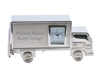 Custom Moving Truck Mini Desk Clock - Engraved Gifts Personalized Desktop Clocks, Custom Engraving Hobbyist Keepsake Decorative Office Clock