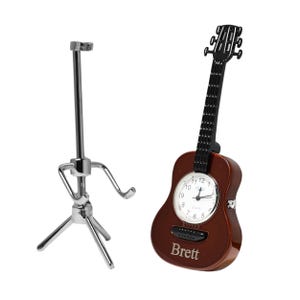 Custom Mini Silver Alloy Acoustic Guitar Desk Clock - Personalized, Office Engraved Gifts, For Music Teacher, Bands, Singer, Friends, Artist