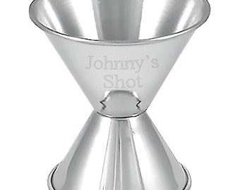 Personalized Stainless Steel Double Jigger - Barware Engraved Gifts, Custom Personalization, Party Mixing Cocktails, Bartender Measuring, Oz