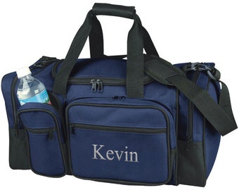 Mini Compact On the Go Sports Duffel Gym Bag with Multiple Zippered Compartments - Personalized Embroidered Duffle Bag - Water Bottle Pocket