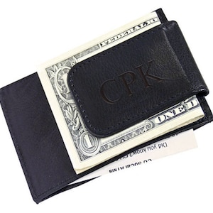 Clip magnético delgado para billetes y tarjetas de crédito, de piel de cordero negra y con protección RFID. Porta billetes personalizado para hombres y mujeres. Regalos únicos.