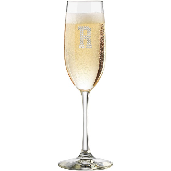 Toasting Flute Champagne Glass - Personalized Crystal Swarovski Rhinestones - Custom Drinking Barware Glass - Gifts & Wedding Party Favors