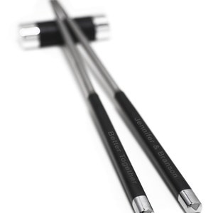 Personalized Engraved Black & Silver Modern Stainless Steel Chopstick Pair (1 Pair Only) - Silver Black Rest, Custom Gifts, Wedding Favors