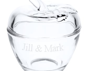 Custom Clear Glass Apple Trinket Box - Personalized Keepsake Gifts for Teachers, Coach, Education Achievement Awards Couples Custom Engraved