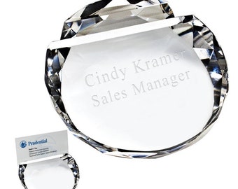 Smart Dual Crystal Desktop Business Card Holder Paperweight - Custom Engraved Awards, Employee, Boss, Trophy Name Plate Personalized Gifts