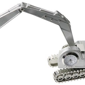 Custom Silver Alloy Metal Industrial Excavator Mini Desk Clock - Personalized Engraved Table Clock, Custom Time Gifts Birthday Employee Boss