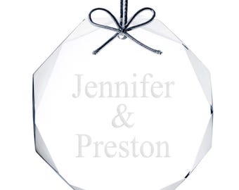 Gem Cut Beveled Octagon Glass Ornament - Personalized Gifts Custom Engraved Holiday Ornaments Christmas Anniversary Birthday Bridal Shower