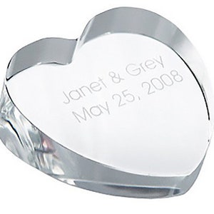 Crystal Heart Office Desk Paperweight - Personalize Gifts, Custom Engraving, Wedding Anniversary Keepsakes, Teacher Gift, Bridal Shower
