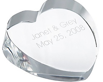 Crystal Heart Office Desk Paperweight - Personalize Gifts, Custom Engraving, Wedding Anniversary Keepsakes, Teacher Gift, Bridal Shower