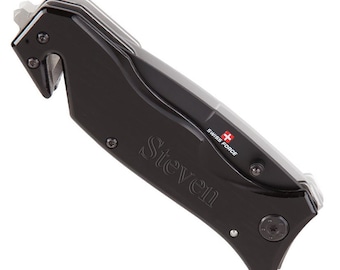 Black Stainless Steel Blade Multi-Tool Built Clip Pocket Knife - Custom Engraved Personalized Gifts, Wedding Party Gift, Groom, Groomsmen