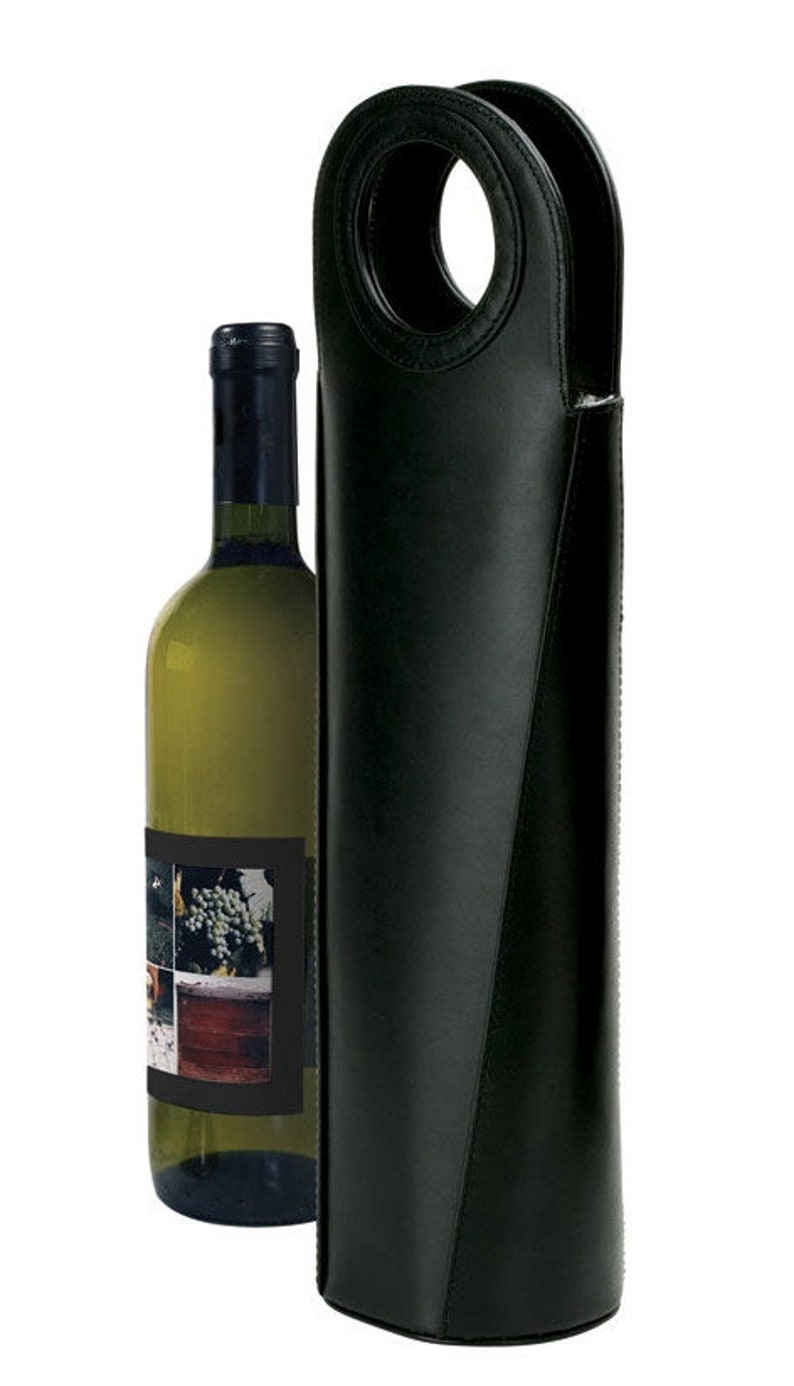Single Insulated Black Leather Wine Bottle Bag Carrier With Etsy