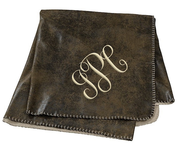Custom Faux Leather Rustic Ranch Microfiber Mink Lining Throw Blanket - Personalized Embroidered Blankets - Custom His & Hers Wedding Gifts