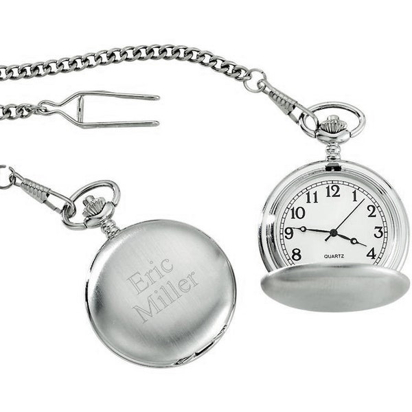 Stainless Steel Silver Travel Pocket Watch with 12in Chain - Custom Engraved Vintage Gifts, Pocket Watch Chain, Clock Display Metal Case