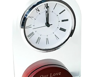 Office Desktop Glass Alarm Clock with Solid Wood Base - Custom Engraved Desk Clocks, Shelf Timepiece, Personalized Gifts, Table Modern Clock