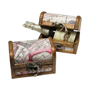 Personalized Wood Treasure Map Chest Box (Box Only) - Custom Wooden Pirate Party Favors, Wedding Gift Keepsakes, Bride Groom, Birthday Party