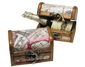 Personalized Wood Treasure Map Chest Box (Box Only) - Custom Wooden Pirate Party Favors, Wedding Gift Keepsakes, Bride Groom, Birthday Party