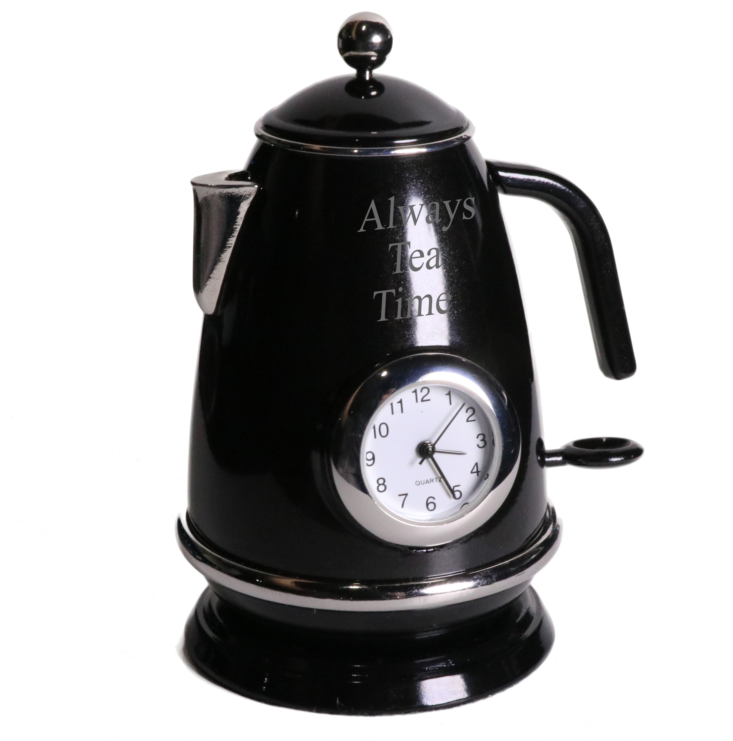Custom Mini Black Kitchen Teapot Desk Clock - Personalized Accessory ...