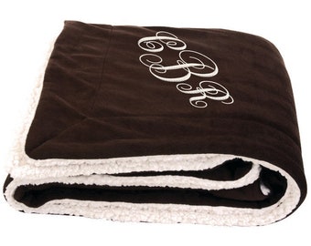 Custom Chocolate Brown Micro Plush Throw Sherpa Blanket Inner Faux Lambswool - Personalized Embroidered Gifts for Him & Her Soft Blankets