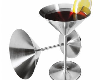 Polished Stainless Steel Martini Glass (Sold Individually)- Personalized Engraved Drinking Glass Anniversary Groom Bridesmaid Custom Gifts