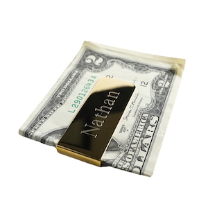 Personalized Polished Gold Stainless Steel Money Clip - Custom Credit Card Holder, Personalized Money Clip Engraving, Engraved Clip Wallet