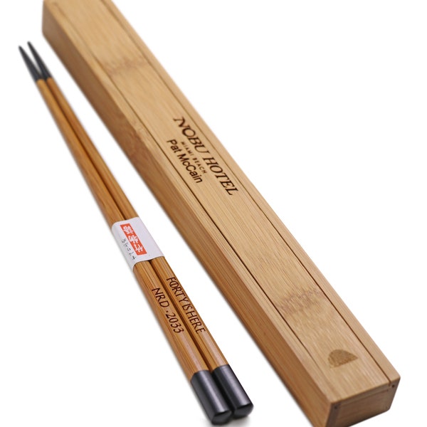 Personalized Engraved Black Bamboo Japanese Wood Chopsticks (1 Pair) - Custom Engraved Wooden Wedding Favors, Anniversary Shower Bride Groom