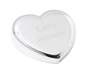 Personalized Polished Silver Heart Paper Weight -Engraved Gifts Office Accessory Wedding Party Favors Bridal Shower Custom Anniversary Heart