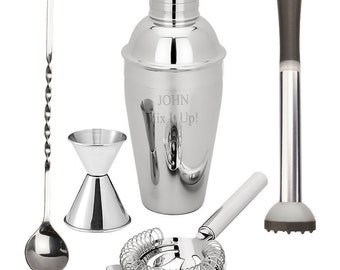5-Piece Stainless Steel Martini Cocktail Shaker Set - Custom Engraved Barware Gifts, Wedding Party Drinking Mixer Set, Personalized Gifts
