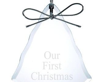 Beveled Glass Christmas Tree Holiday Ornament - Custom Engraved Personalized Gifts,Weddings, Christmas, Anniversaries, Showers, Party Favors