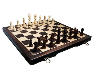 15" Folding Wooden Travel Chessboard with Magnetic Wood Chess Pieces Set - Personalized Chess Board Game Custom Chess Table Engraved Gifts