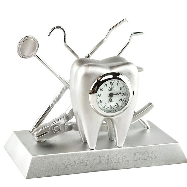 Professional Dentist Tools Achievement Award Mini Desktop Clock - Personalized Engraved Gifts, Dentistry, Graduate Student Academic Awards