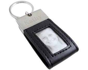 Custom Stainless Steel Leatherette Mini Photo Keychain Ring - Personalized Gifts Key Holder Women Men Car Accessory Name Engraving Keychain