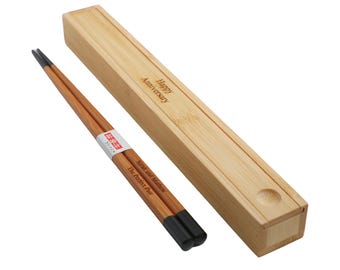 Custom Engraved Black Japanese Bamboo Chopsticks Pair & Optional Gift Box (1 Pr)- Personalized Wood Chopsticks Set Wedding Gift Favors Boxes