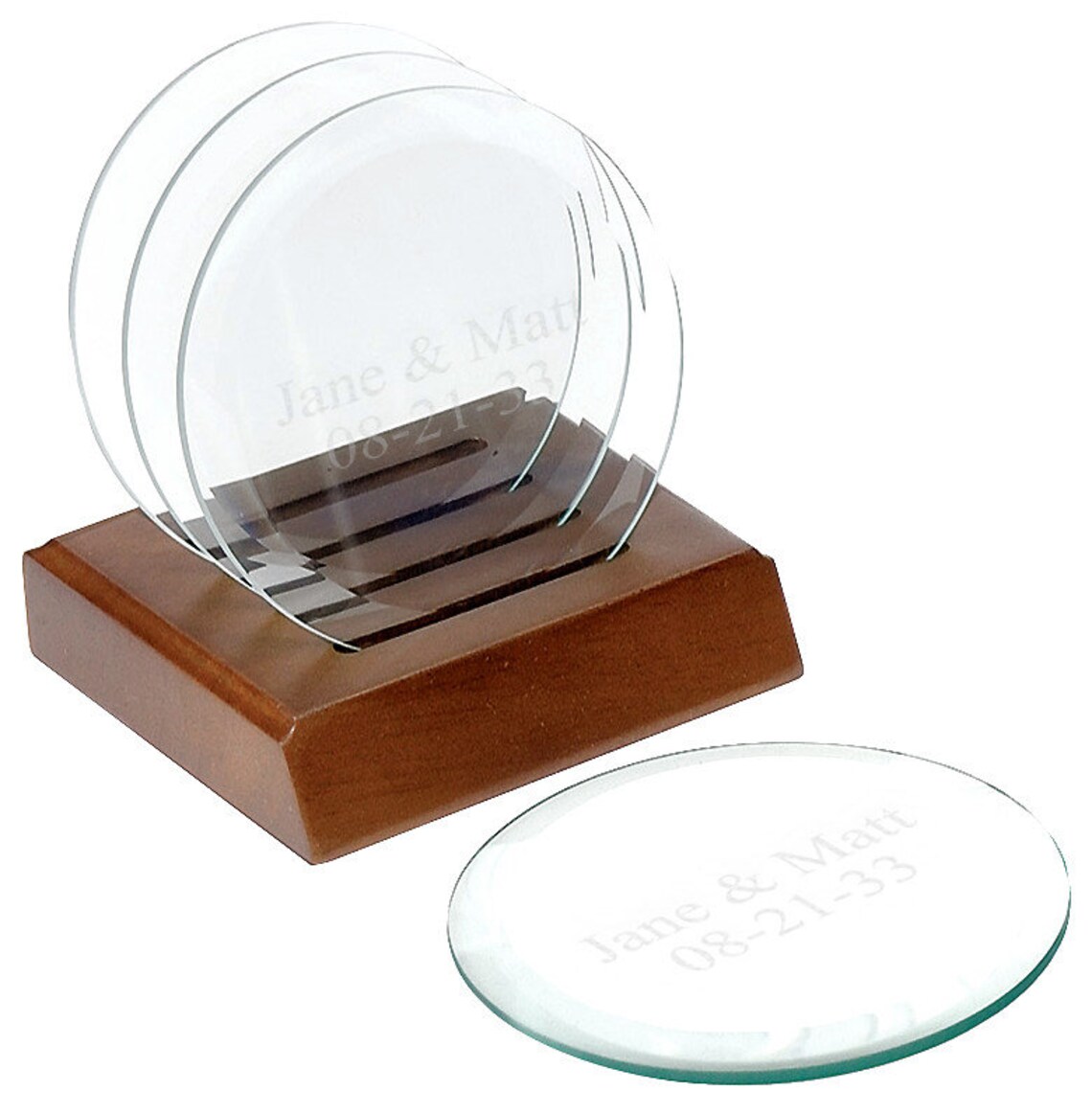 Clear Round Glass Coasters With Solid Wood Base Holder Etsy Canada