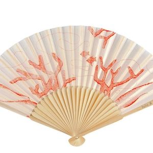 Decorative Beach Coral Bamboo Wedding Fan Custom Wedding Favors, Personalized Engraved Gifts, Groom Bride Asian Theme Fans, Party Favors image 1