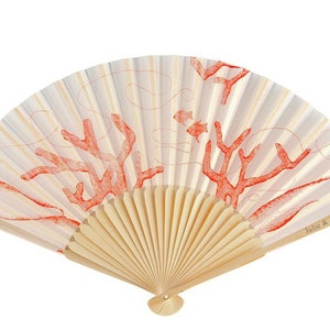 Decorative Beach Coral Bamboo Wedding Fan - Custom Wedding Favors, Personalized Engraved Gifts, Groom Bride Asian Theme Fans, Party Favors