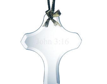 Jade Glass Beveled Christian Cross Celebration Ornament - Engraved Personalized Gifts: Weddings, Baptism, First Communion, Christmas, Favors