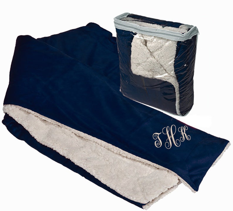 Personalized Navy Micro Plush Sherpa Throw Blanket With Inner Etsy