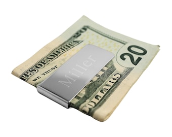 Polished Stainless Steel Slim Classic Money Clip - Custom Credit Card Holder Engraved Silver Money Clip Personalized Custom Clip Wallet