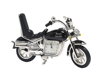 Custom Vintage Mini Cruiser Motorcycle Desk Clock- Personalized Engraved Desktop Gifts Office Accessory Table Time Clocks, Classic Motorbike