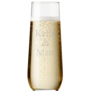 Clear Stemless Champagne Glass Flute - Personalized Engraved Party Glasses Custom Gifts Bride Groom Bridesmaid Wedding Glass Bridal Shower