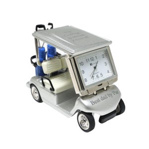 Custom Deluxe Two Seat Mini Golf Cart Desk Clock - Personalized Office Accessories, Trophy Awards, Engraved Golfers Gift, Fathers, Birthday