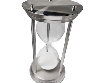 Large Silver Brushed Metal Hourglass Sand Timer with Metal Rods (60 Minutes Light Weight) - Sandtimer Engraved Gift Personalized Award Clock