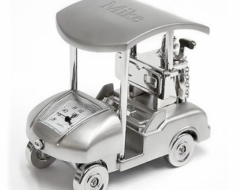 Silver Proclub Golf Cart Clock - Personalized Engraved Gifts, Custom Name, Birthday, Anniversary, Wedding Favors, Father, Office Accessories