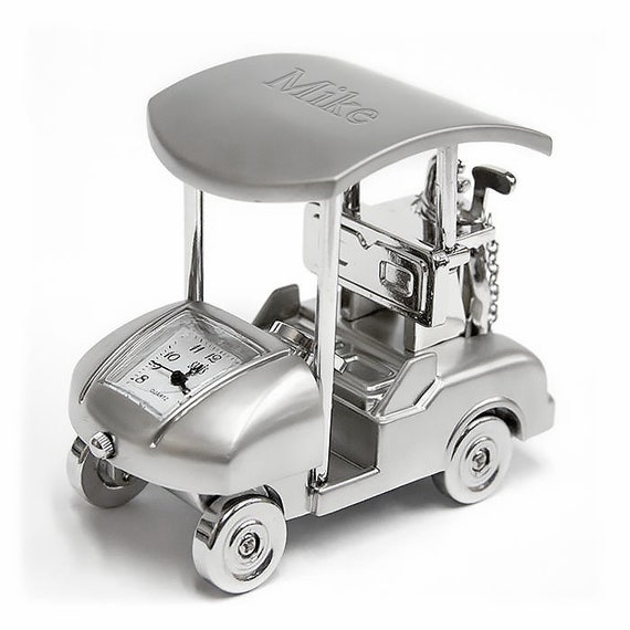 Silver Proclub Golf Cart Clock - Personalized Engraved Gifts, Custom Name, Birthday, Anniversary, Wedding Favors, Father, Office Accessories